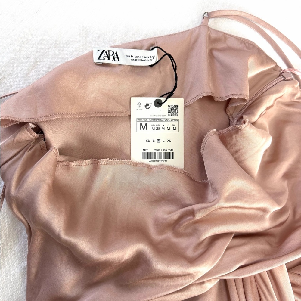 Zara Blush Cowl Neck Spaghetti Strap Slip Dress Asymmetrical Hem M - Picture 14 of 16